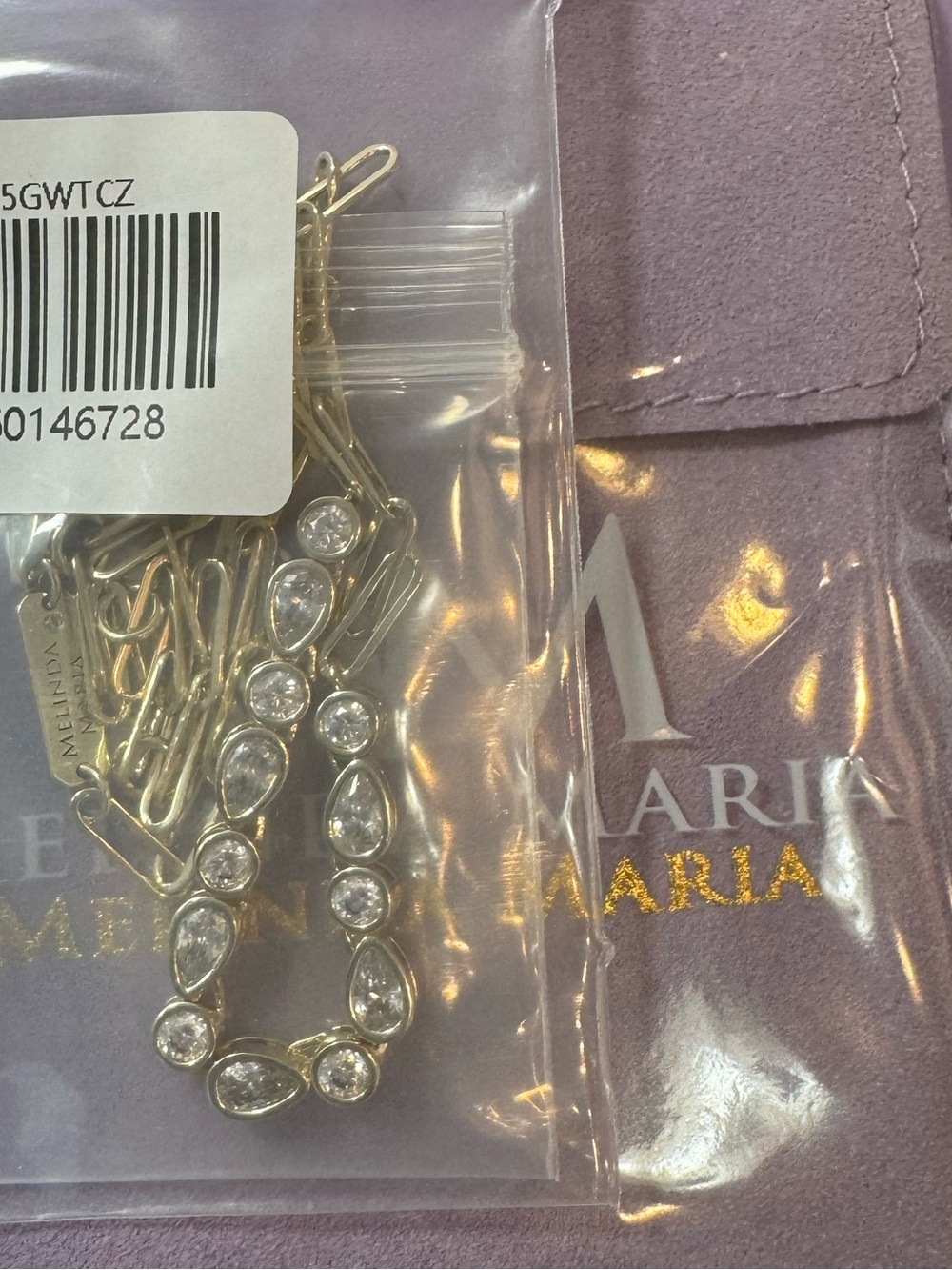 Melinda Maria Gold Teardrop & Round Simulated Diamond Tennis Necklace - Picture 7 of 15